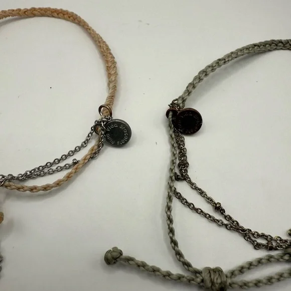 Pura Vida Green & Peach Woven Adjustable Bracelets Lot Of (2) with Chains - Picture 4 of 6